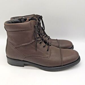 Alfani Lion 8046 Pebbled Brown Leather Lace-Up Fashion Boots Men's 10.5M Shoes